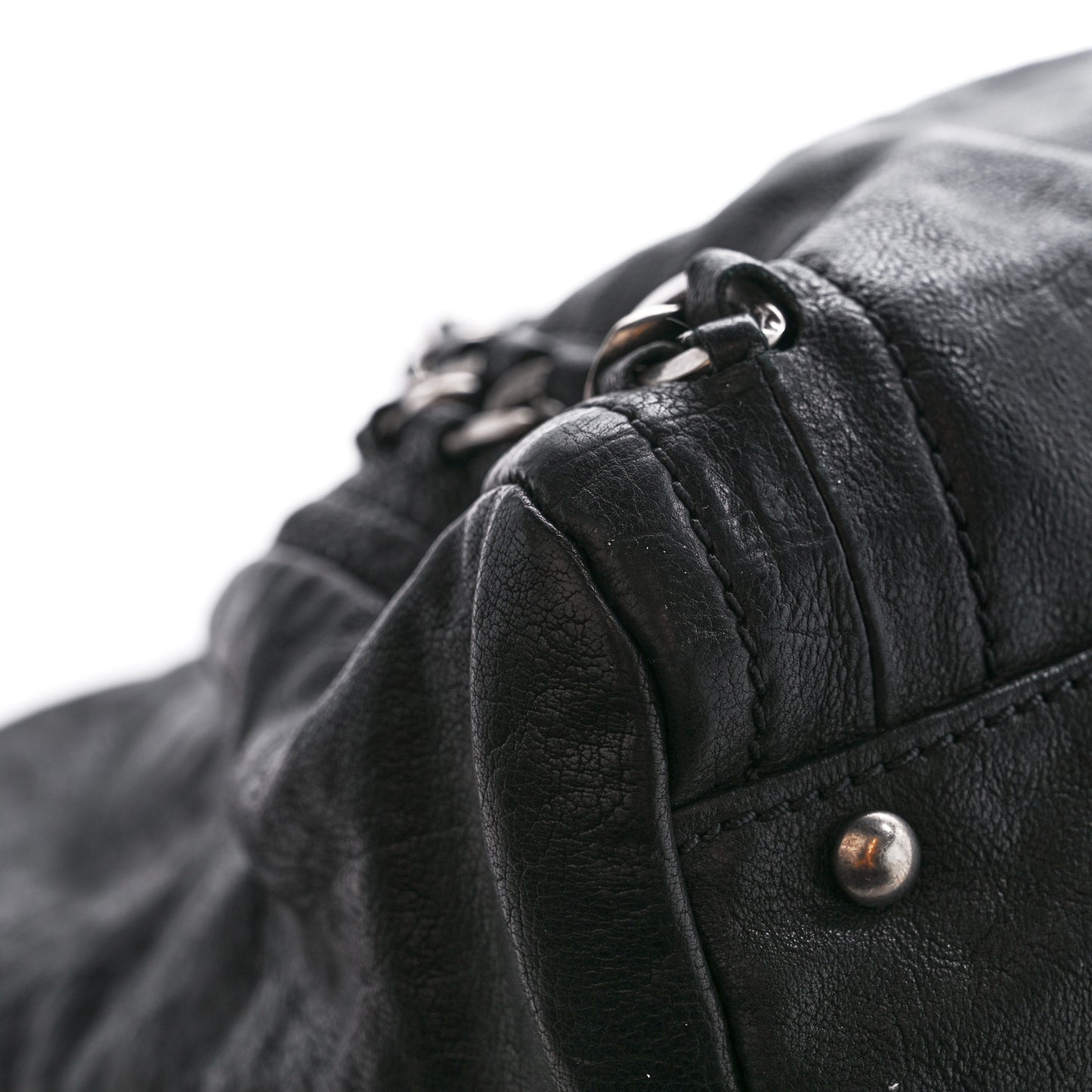 Glazed Calfskin East West Modern Chain Tote Black