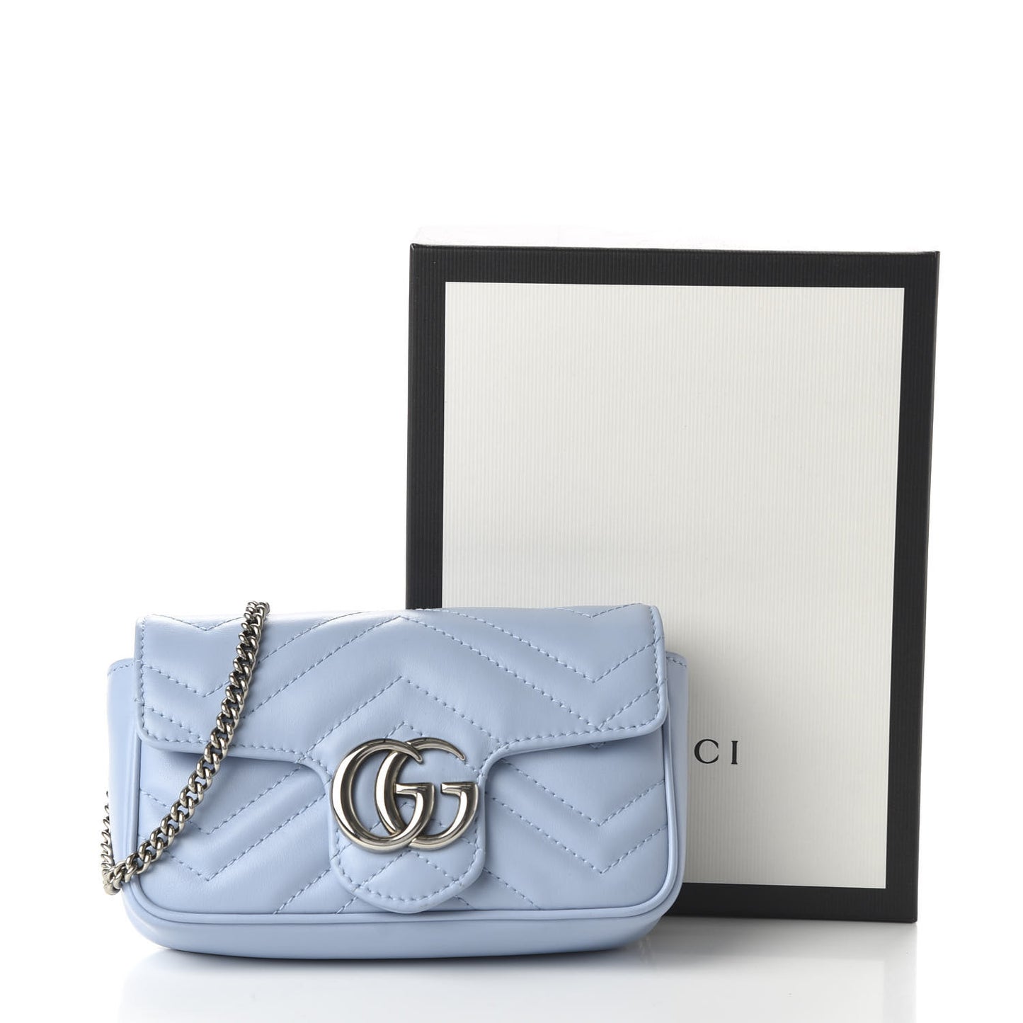 Calfskin Matelasse Super Mini GG Marmont Shoulder Bag Porcelain Light Blue