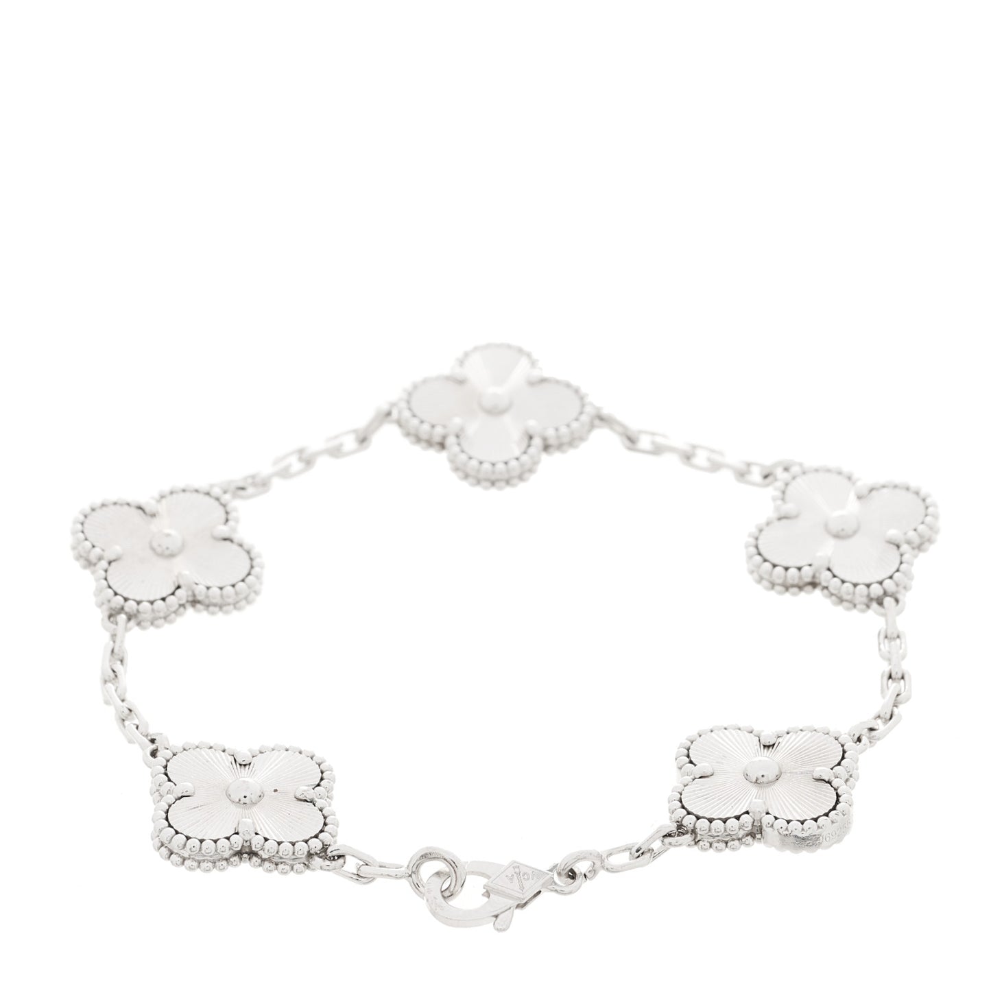 VAN CLEEF & ARPELS 18K White Gold 5 Motifs Guilloche Vintage Alhambra Bracelet