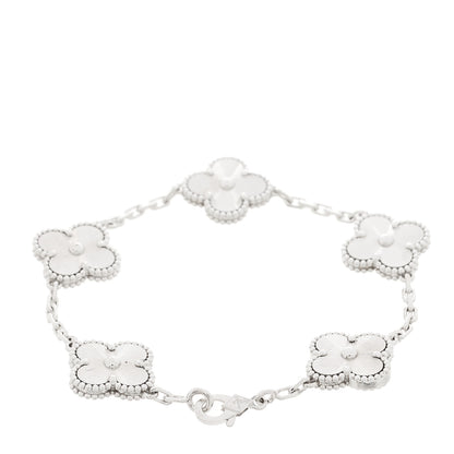 Van Cleef & Arpels VAN CLEEF & ARPELS 18K White Gold 5 Motifs Guilloche Vintage Alhambra Bracelet 2 of 4