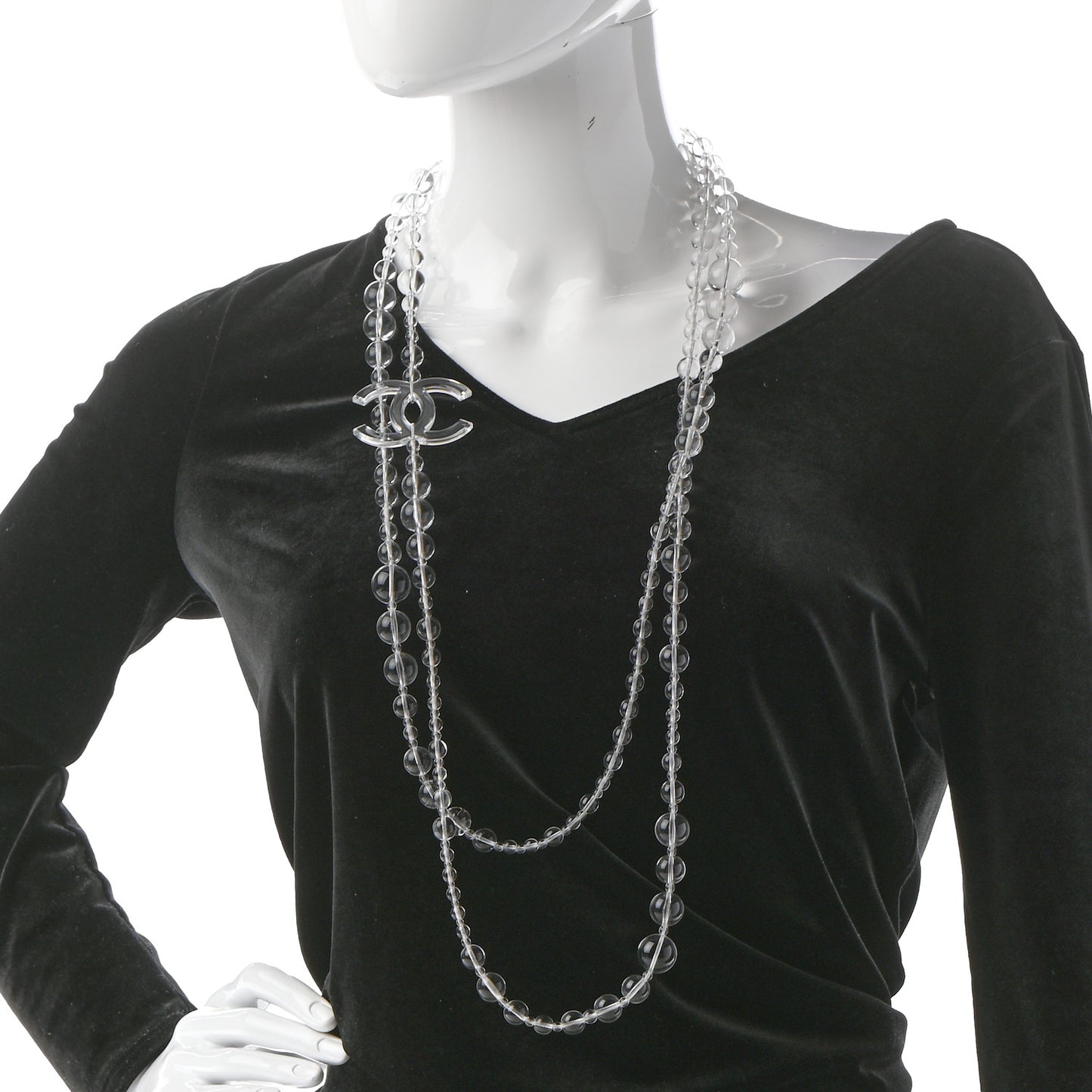 Crystal CC Double Strand Long Chain Necklace Transparent
