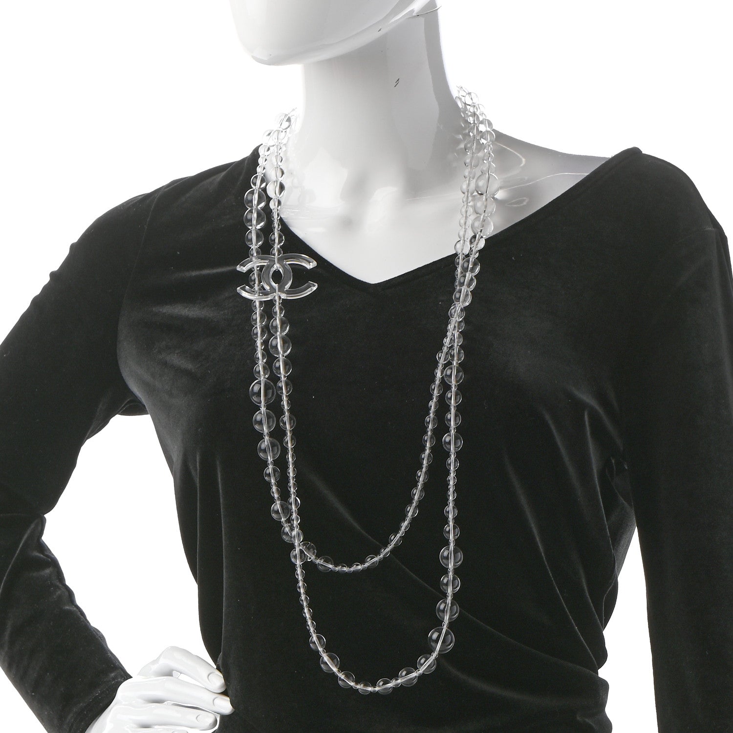 Chanel Crystal CC Double Strand Long Chain Necklace Transparent 2 of 5