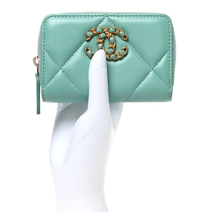 Chanel Lambskin Quilted Chanel 19 Zip Around Coin Purse Wallet Light Green 2 of 8