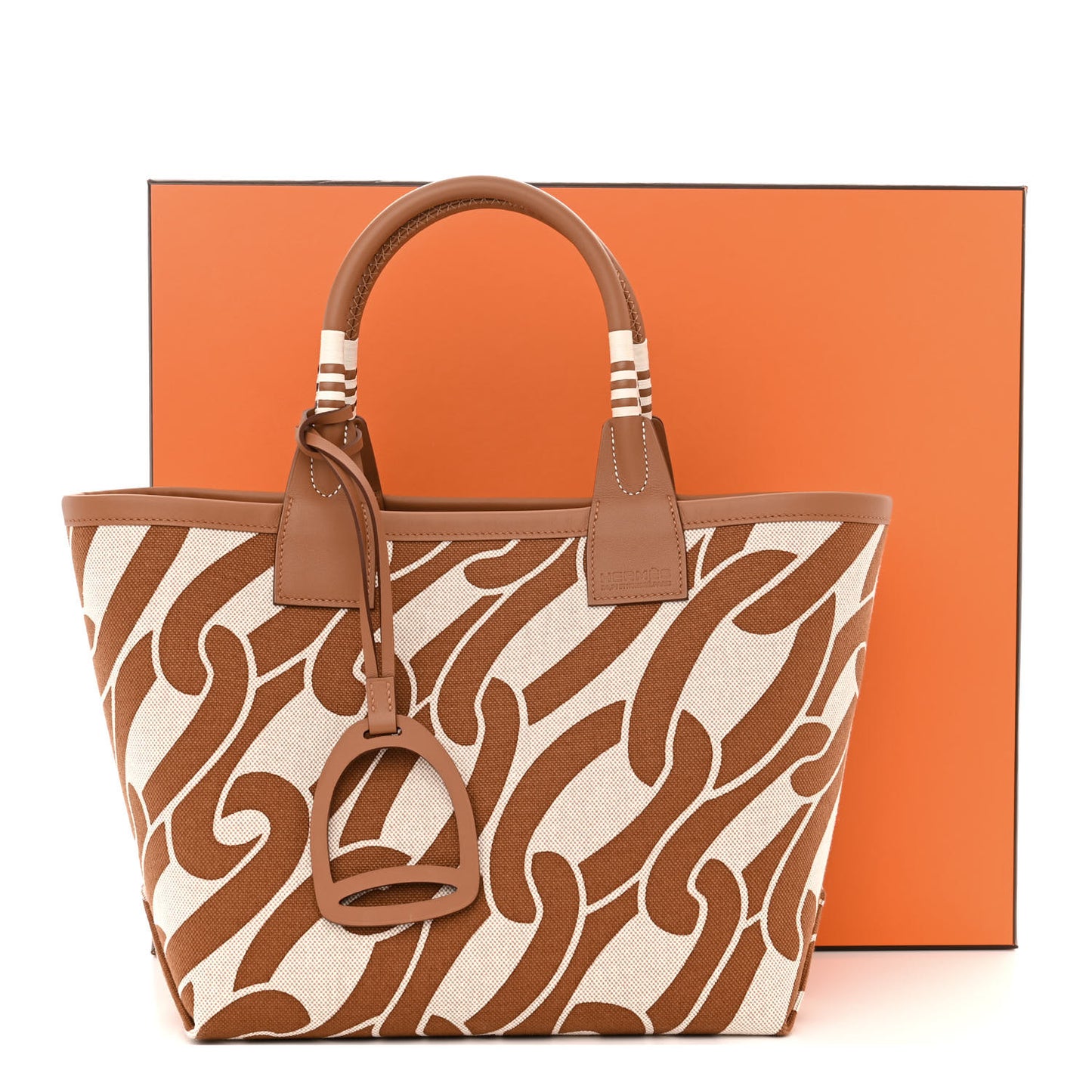 H Plume Canvas Swift Printed Maillons & Co Steeple 25 Bag Fauve Ecru Beige Gold