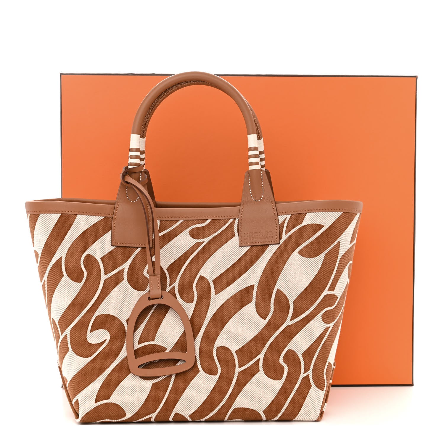 Hermes H Plume Canvas Swift Printed Maillons & Co Steeple 25 Bag Fauve Ecru Beige Gold 3 of 12