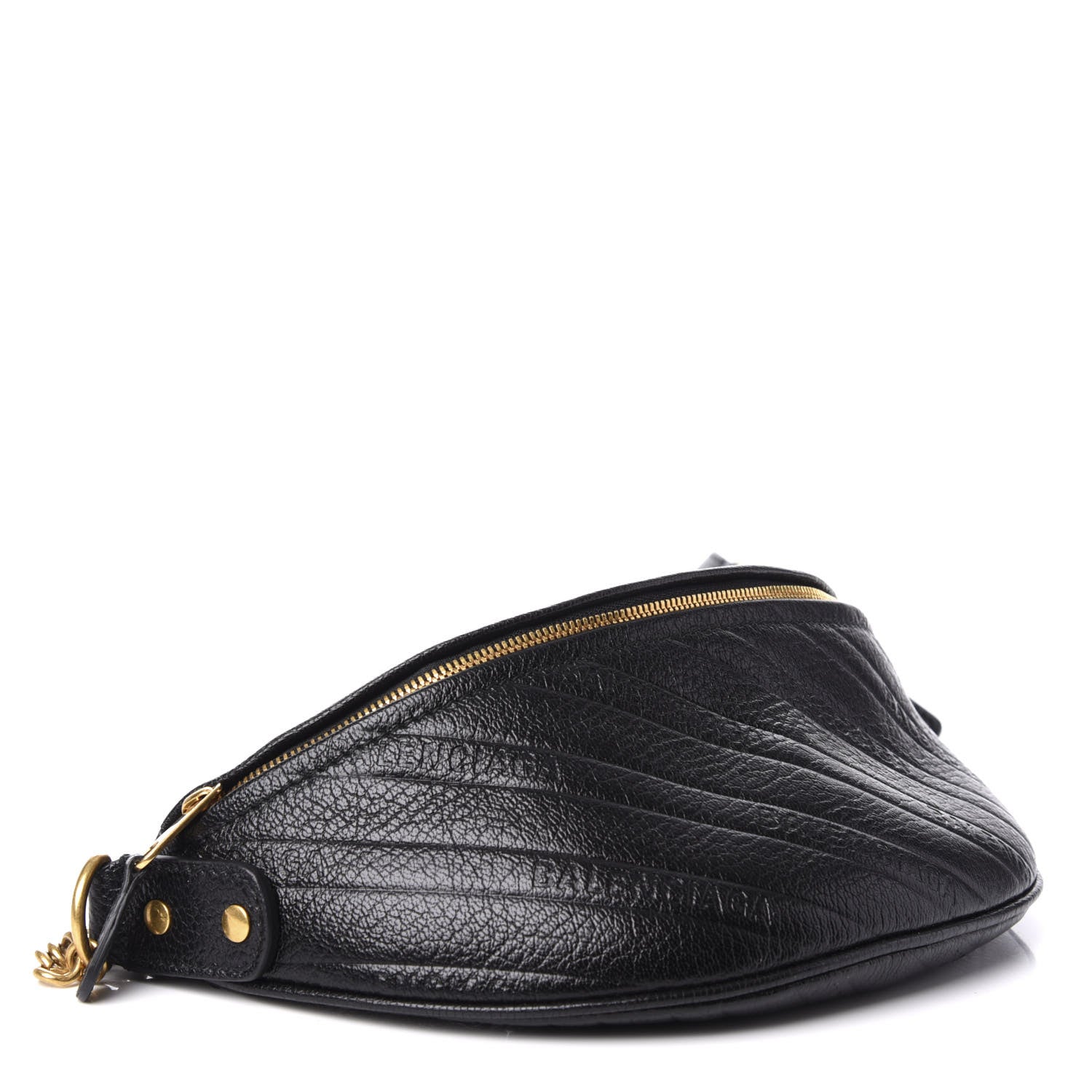 Balenciaga Shiny Goatskin Allover Logo Embossed XXS Souvenir Belt Bag Black 4 of 9