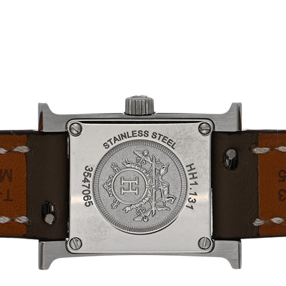 Hermes Stainless Steel Swift Diamond Bezel Mother of Pearl 17.2mm Heure H Hour Quartz Watch Etoupe 4 of 5