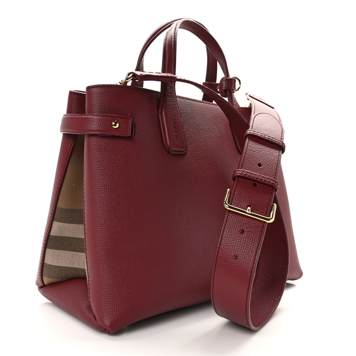 Grainy Calfskin House Check Medium Banner Tote Mahogany Red
