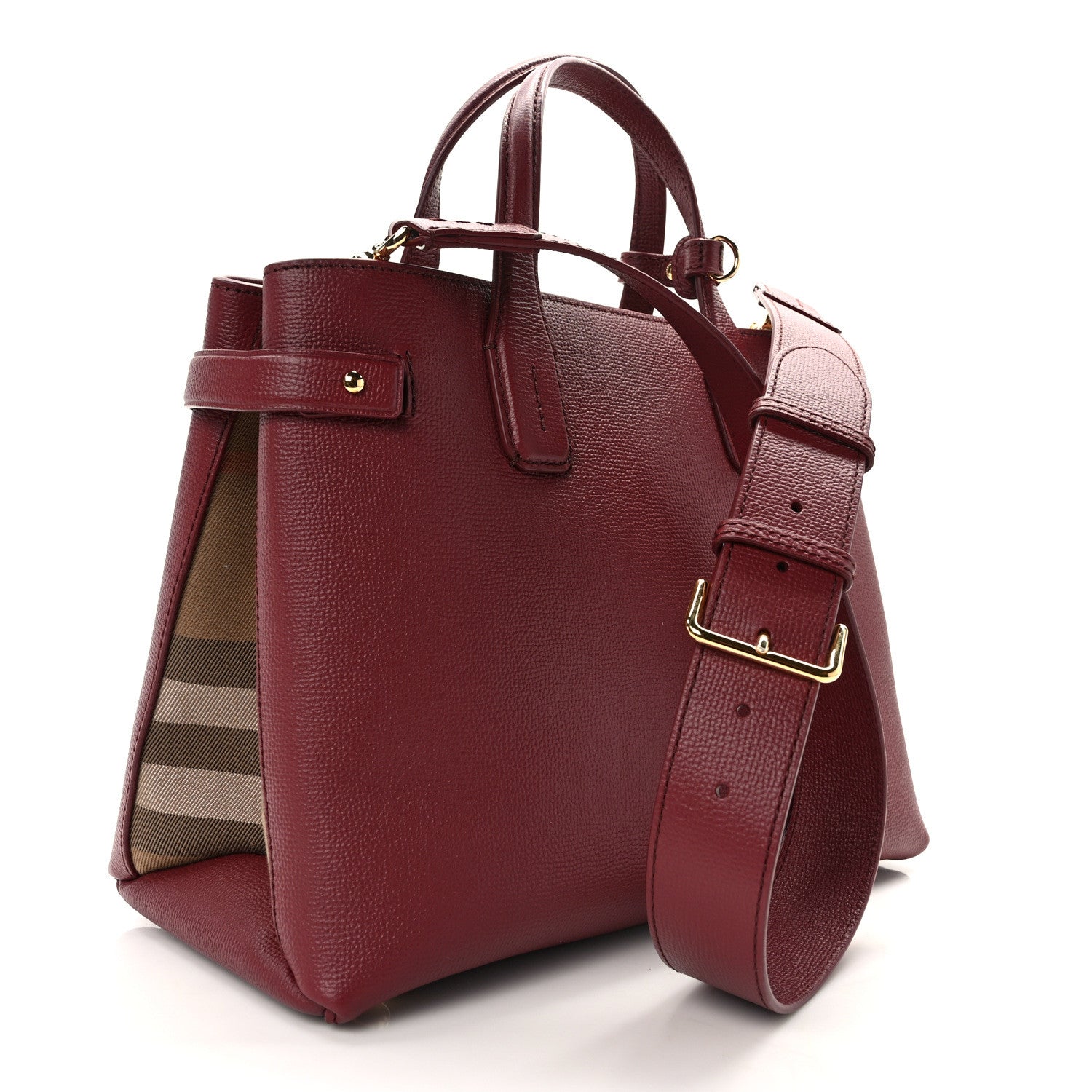 Burberry Grainy Calfskin House Check Medium Banner Tote Mahogany Red 3 of 11