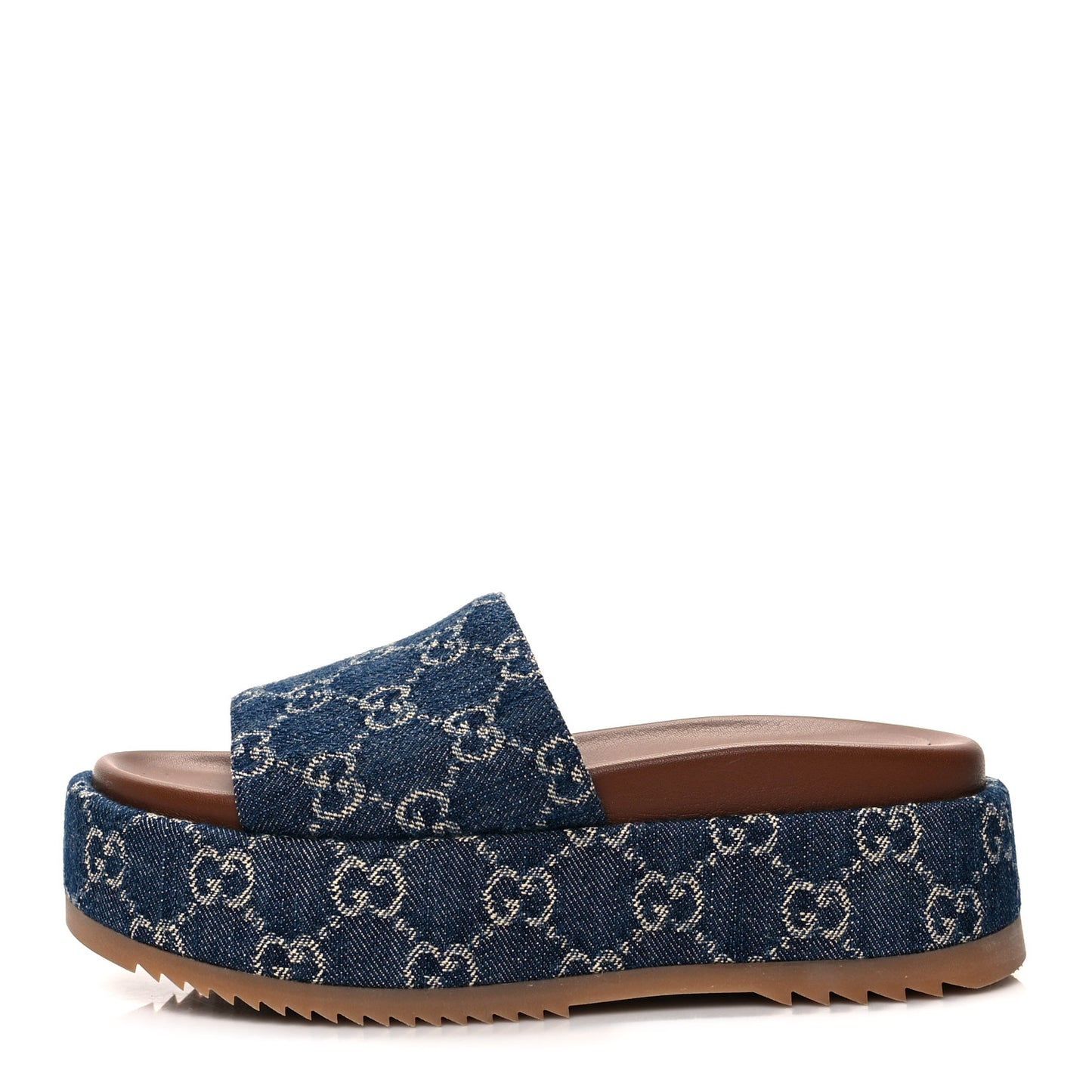 New Denim GG Monogram Angelina Platform 55mm Slide Sandals 35 Blue Tea