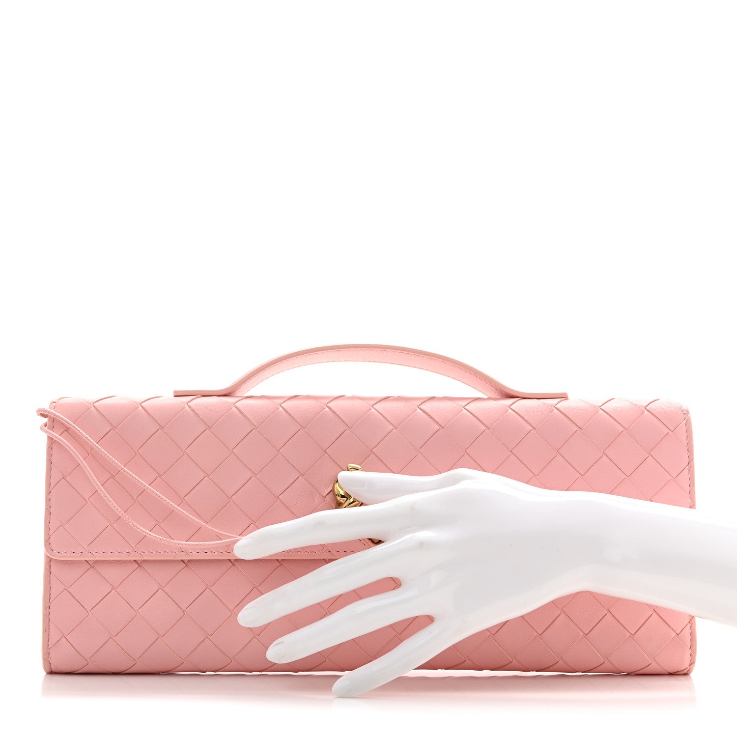 Bottega Veneta Nappa Intrecciato Long Andiamo Top Handle Clutch Rose 2 of 9