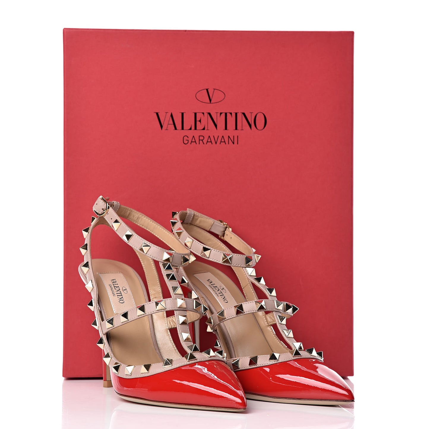 Patent Rockstud Ankle Strap 100mm Pumps 37 Rosso Valentino Poudre
