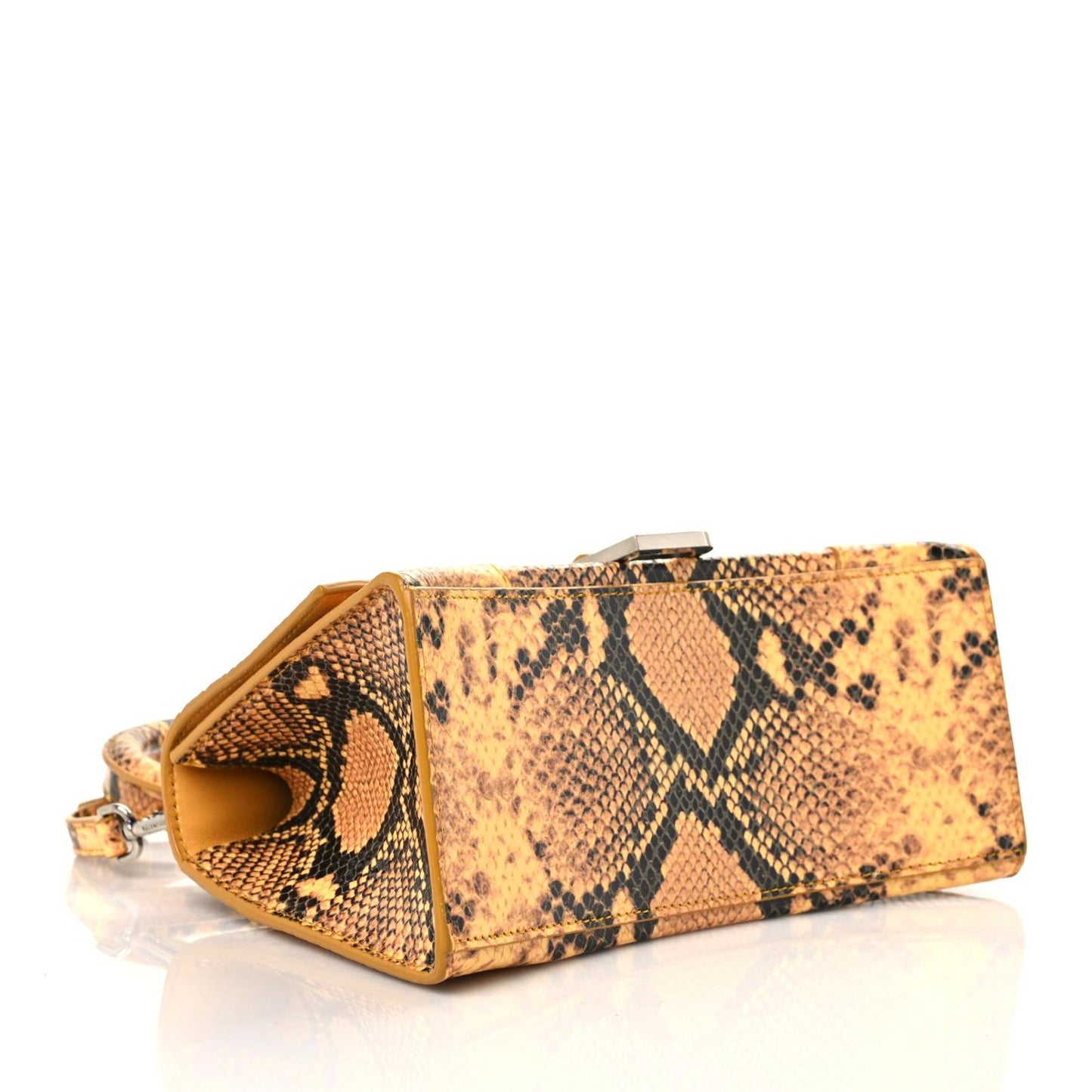 Shiny Calfskin Python Effect Small Hourglass Top Handle Bag Orange Black