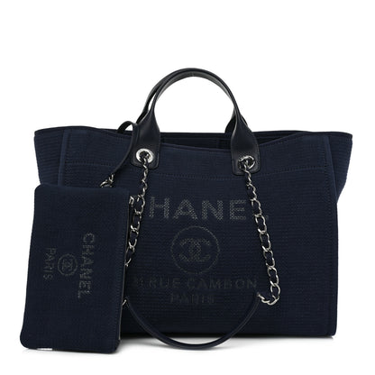 Chanel Mixed Fibers Calfskin Medium Deauville Tote Dark Blue 3 of 12