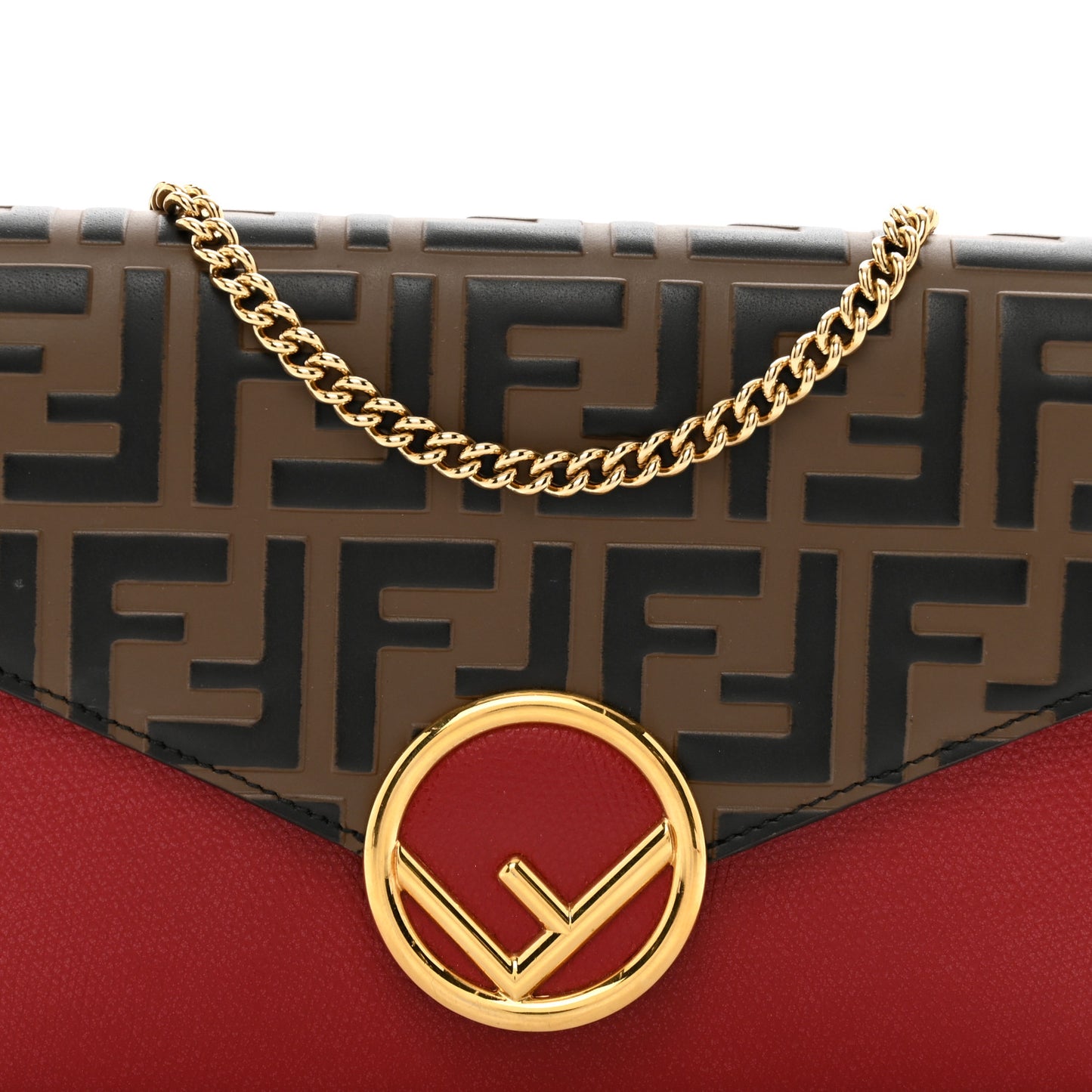 Vitello Cruise F is Fendi FF 1974 Embossed Medium Envelope Wallet On Chain Fragola Maya Black