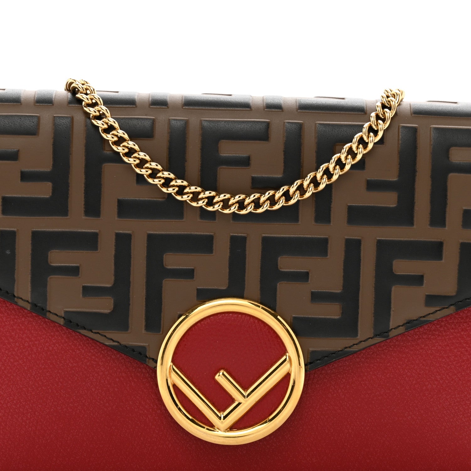 Fendi Vitello Cruise F is Fendi FF 1974 Embossed Medium Envelope Wallet On Chain Fragola Maya Black 5 of 12