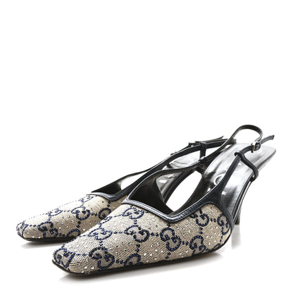 Gucci GG Monogram Malaga Kid Crystal Square G 75mm Slingback Pumps 39.5 Beige Blue 4 of 9