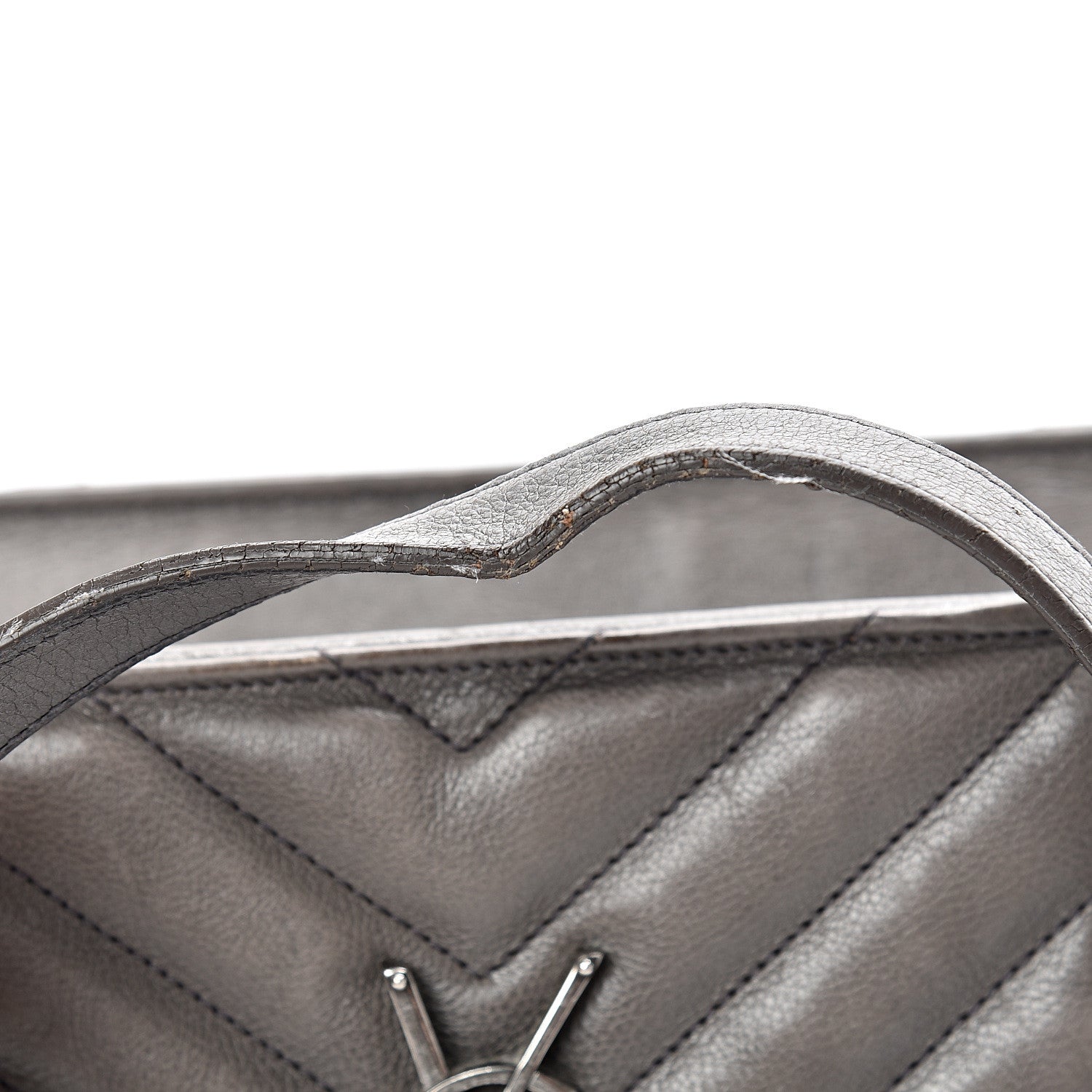 Saint Laurent Sheepskin Matelasse Chevron Large Monogram Shopping Bag Light Coal 15 of 21