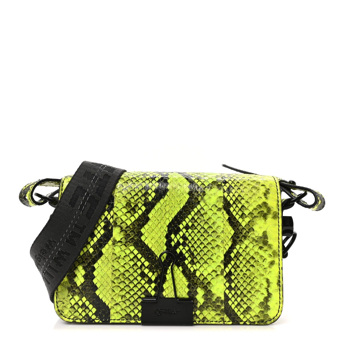 Calfskin Python Embossed Binder Flap Bag Fluo Yellow Black