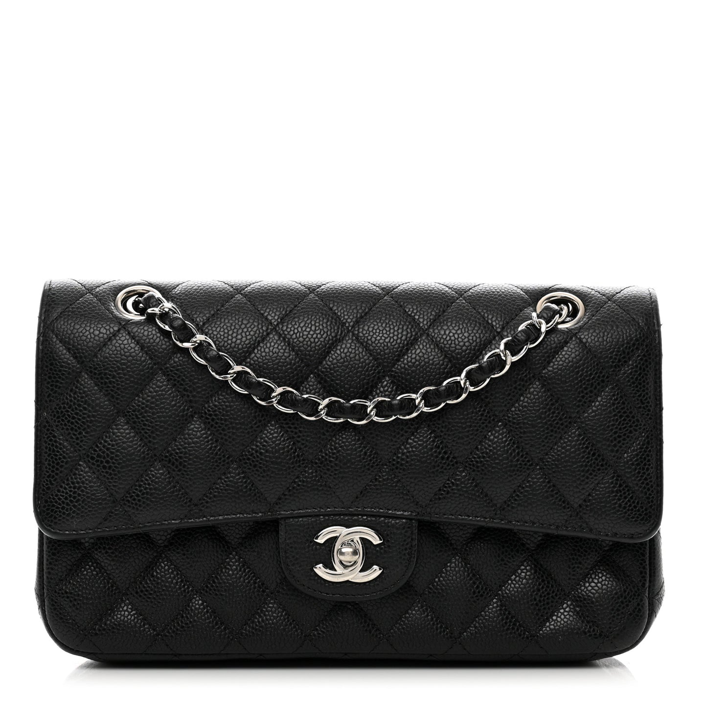Caviar Quilted Medium Double Flap Black