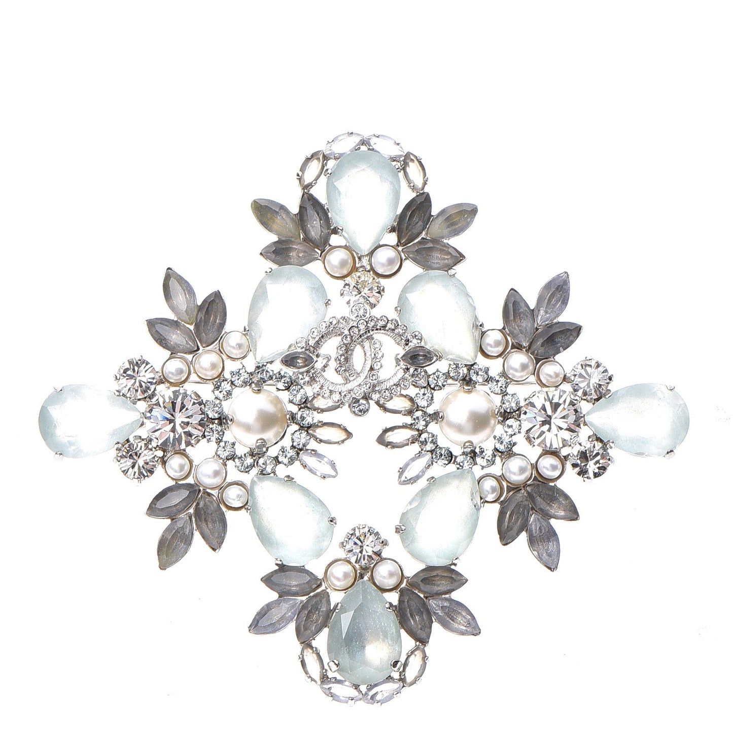 Crystal Bijoux CC Brooch Blue White Silver