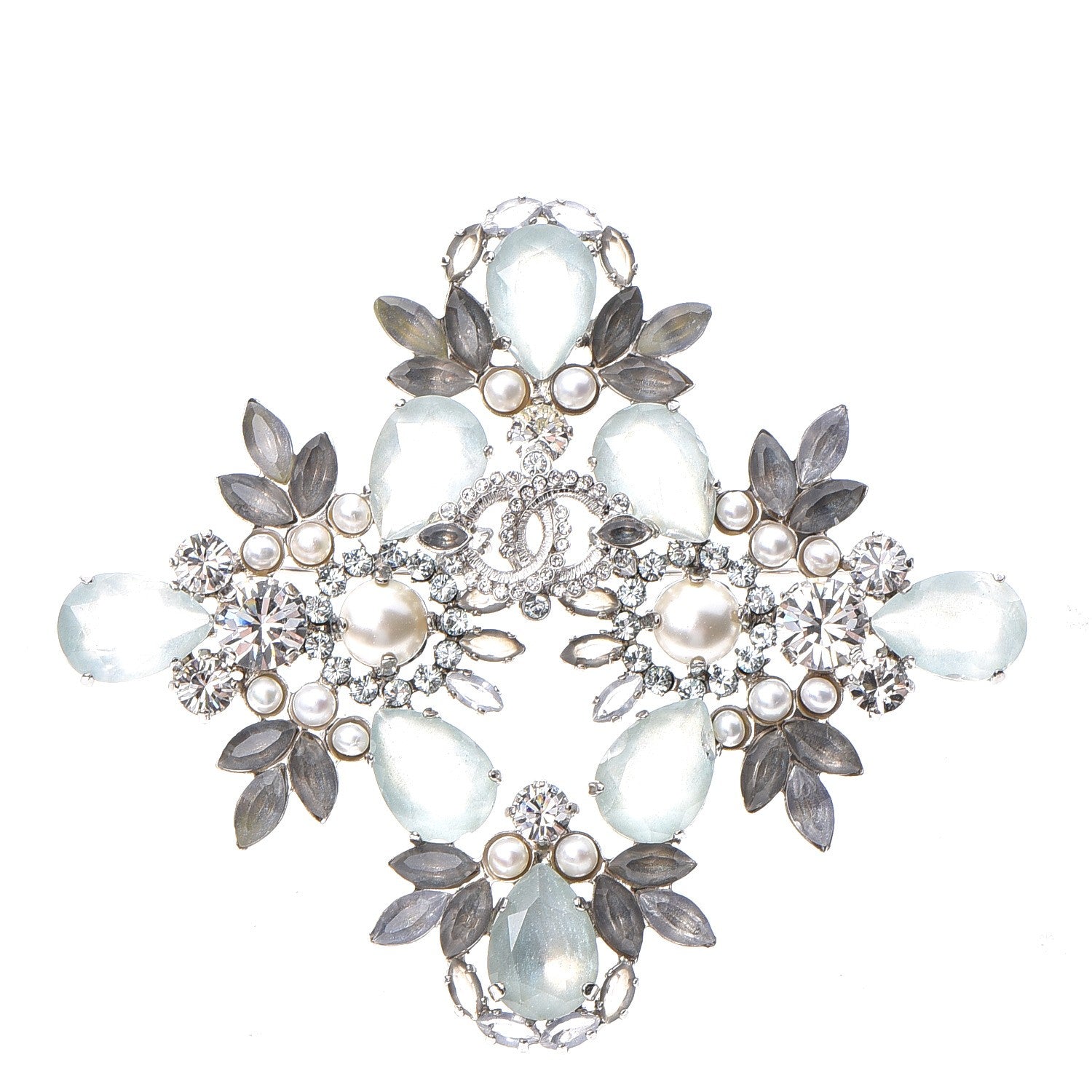 Chanel Crystal Bijoux CC Brooch Blue White Silver 1 of 5