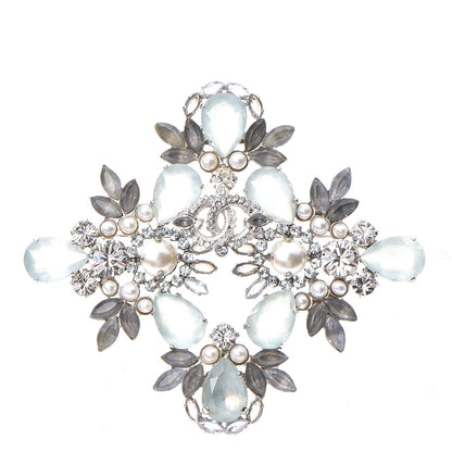 Chanel Crystal Bijoux CC Brooch Blue White Silver 1 of 5