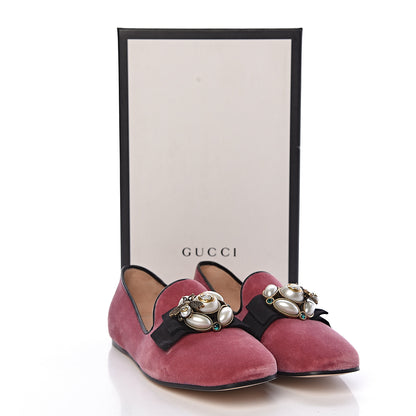 Gucci Velvet Etoile Pearl Embellished Loafers 38 Tibet Red 8 of 8