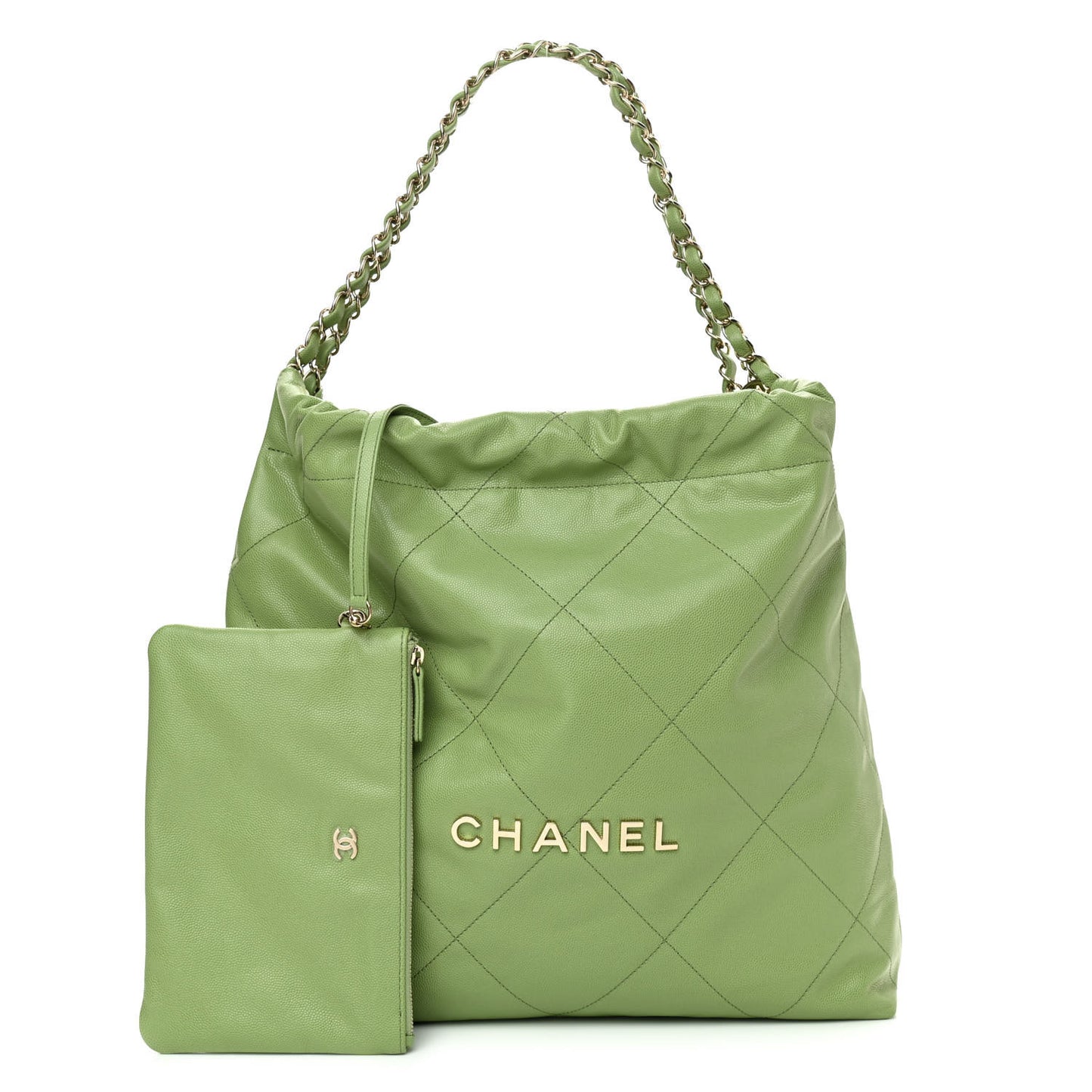 Shiny Caviar Quilted Chanel 22 Green