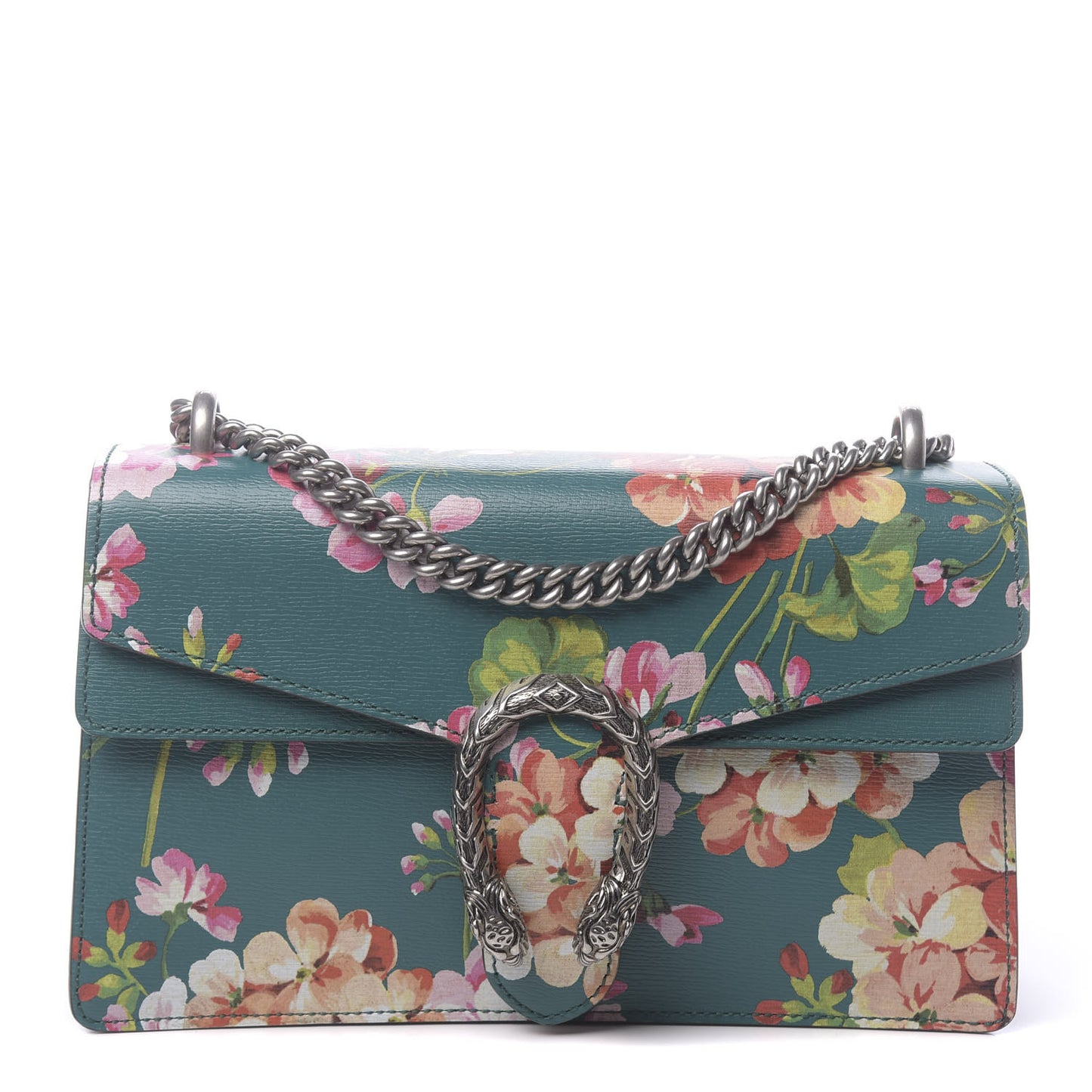 Calfskin Blooms Print Small Dionysus Shoulder Bag Bright Emerald Multicolor