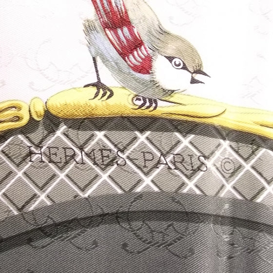 Silk Birds Scarf Gray