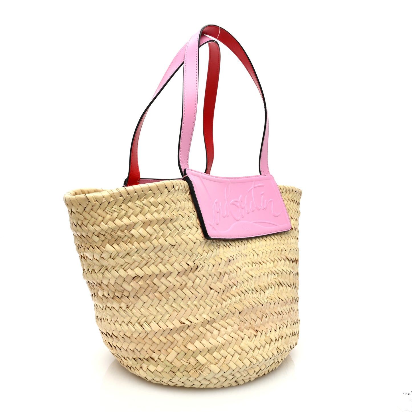 Woven Straw Loubishore Tote Pink