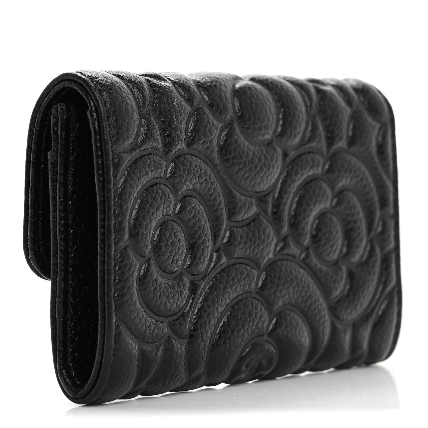 Chanel Caviar Camellia Embossed Card Holder Wallet Black 3 of 12