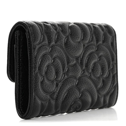 Chanel Caviar Camellia Embossed Card Holder Wallet Black 3 of 12