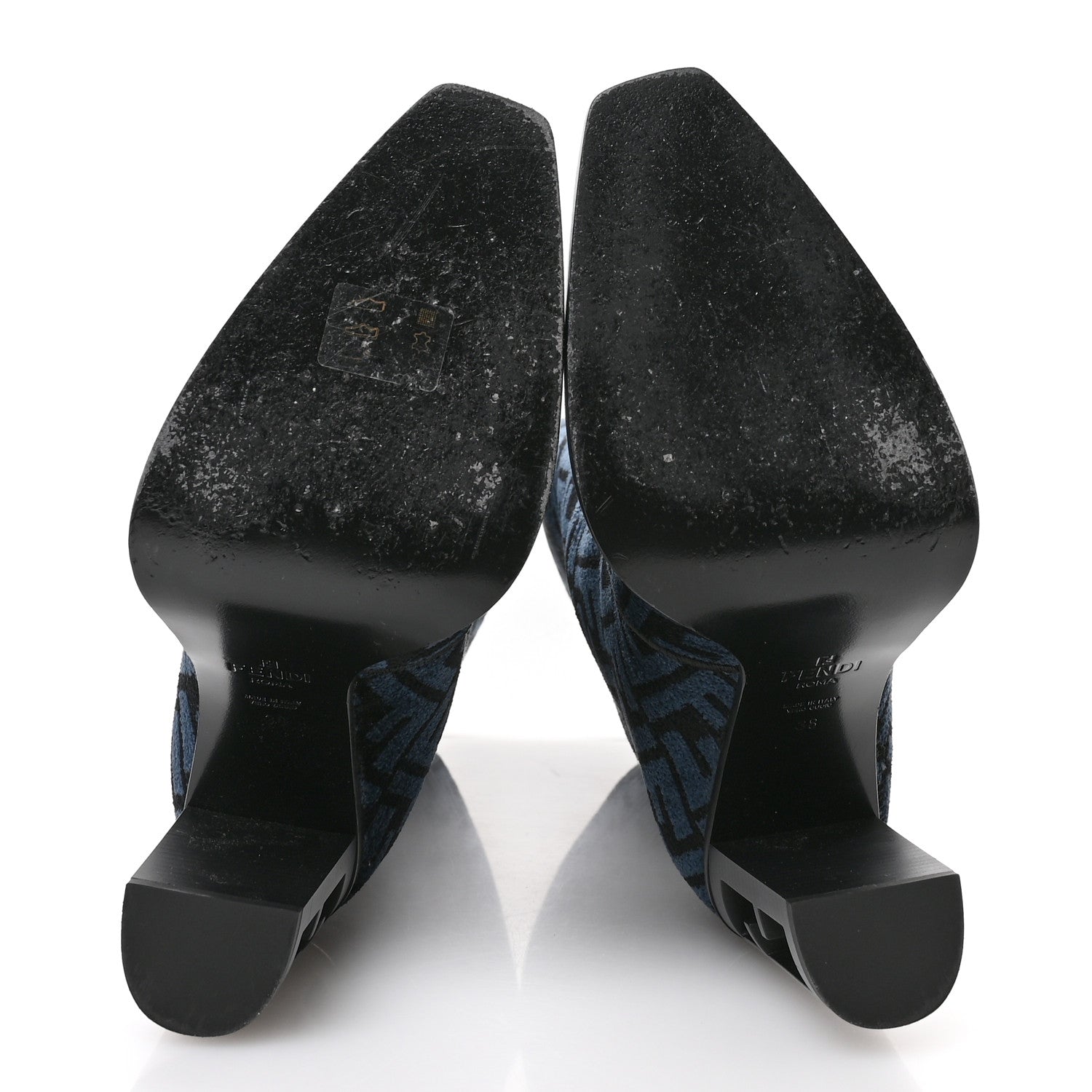 Fendi Chenille Jacquard FF 110mm Knee Boots 38 Black Blue 6 of 7