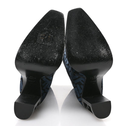 Fendi Chenille Jacquard FF 110mm Knee Boots 38 Black Blue 6 of 7