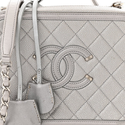 Chanel Metallic Caviar Quilted Medium CC Filigree Vanity Case Silver 8 of 11