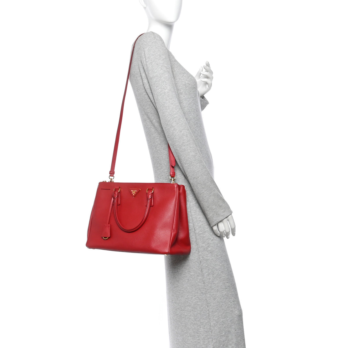 Saffiano Lux Medium Galleria Double Zip Tote Fuoco