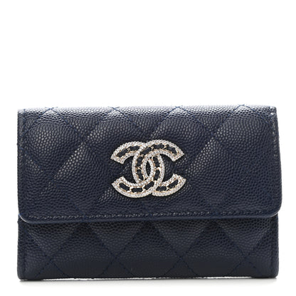 Chanel Caviar Quilted Crystal CC Flap Card Holder Navy Blue 1 of 8