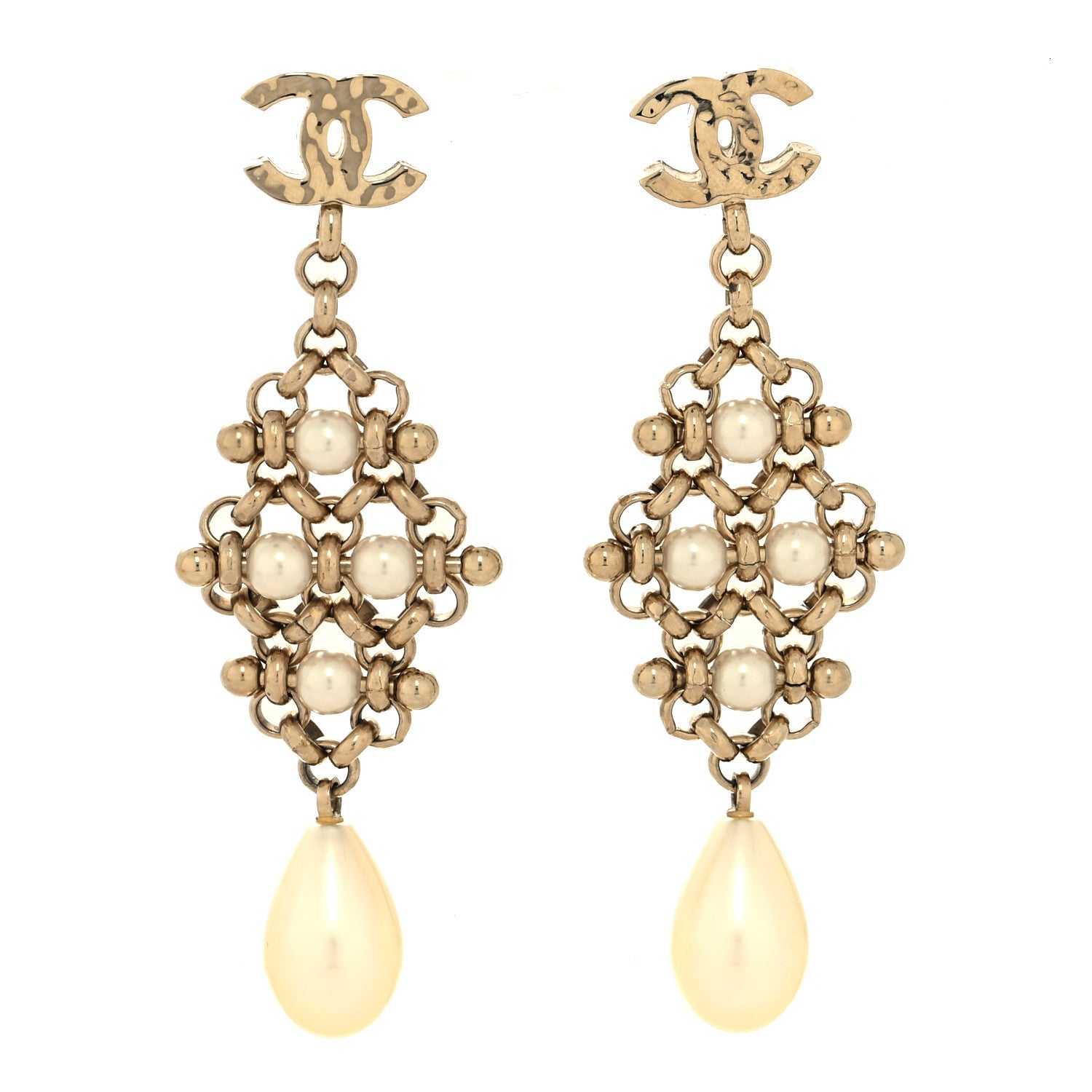 Chanel CC Pearl Drop Earrings Gold 1 of 4