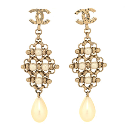 Chanel CC Pearl Drop Earrings Gold 1 of 4