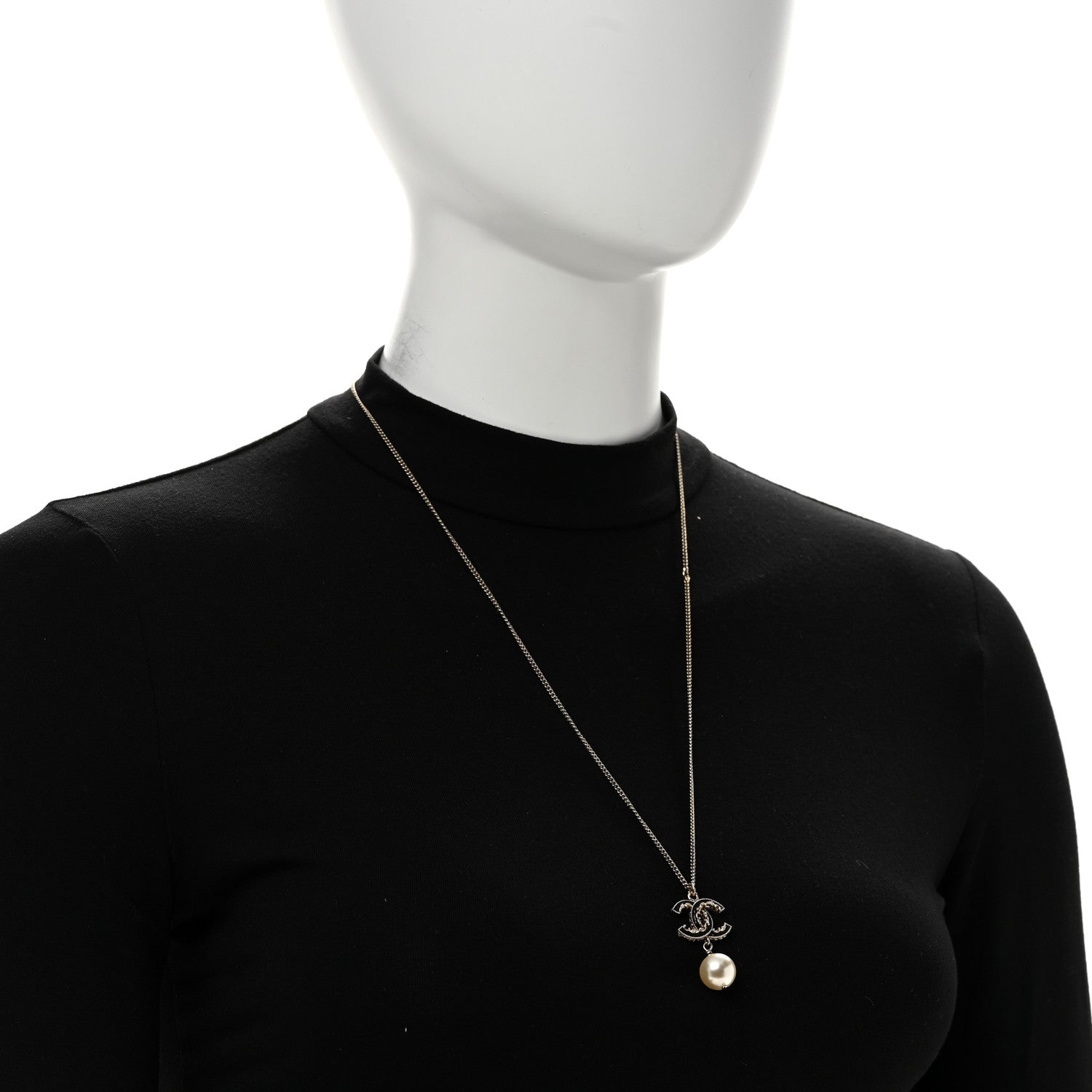 Chanel Enamel Pearl CC Baroque Drop Necklace Black Gold 2 of 5