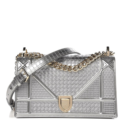 Christian Dior Metallic Patent Micro-Cannage Small Diorama Flap Bag Silver 1 of 6