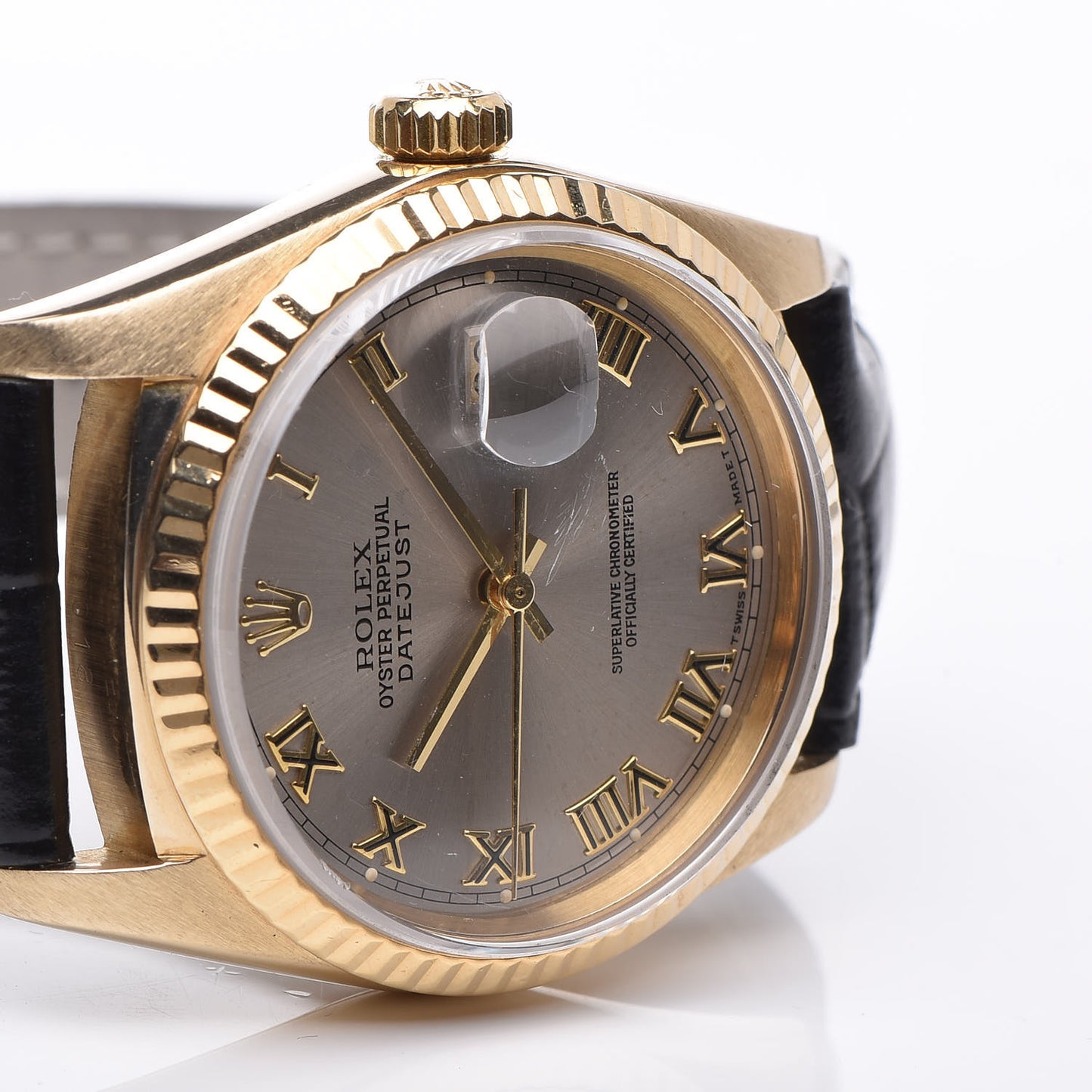 18K Yellow Gold Alligator 36mm Oyster Perpetual Datejust Watch Champagne 16018