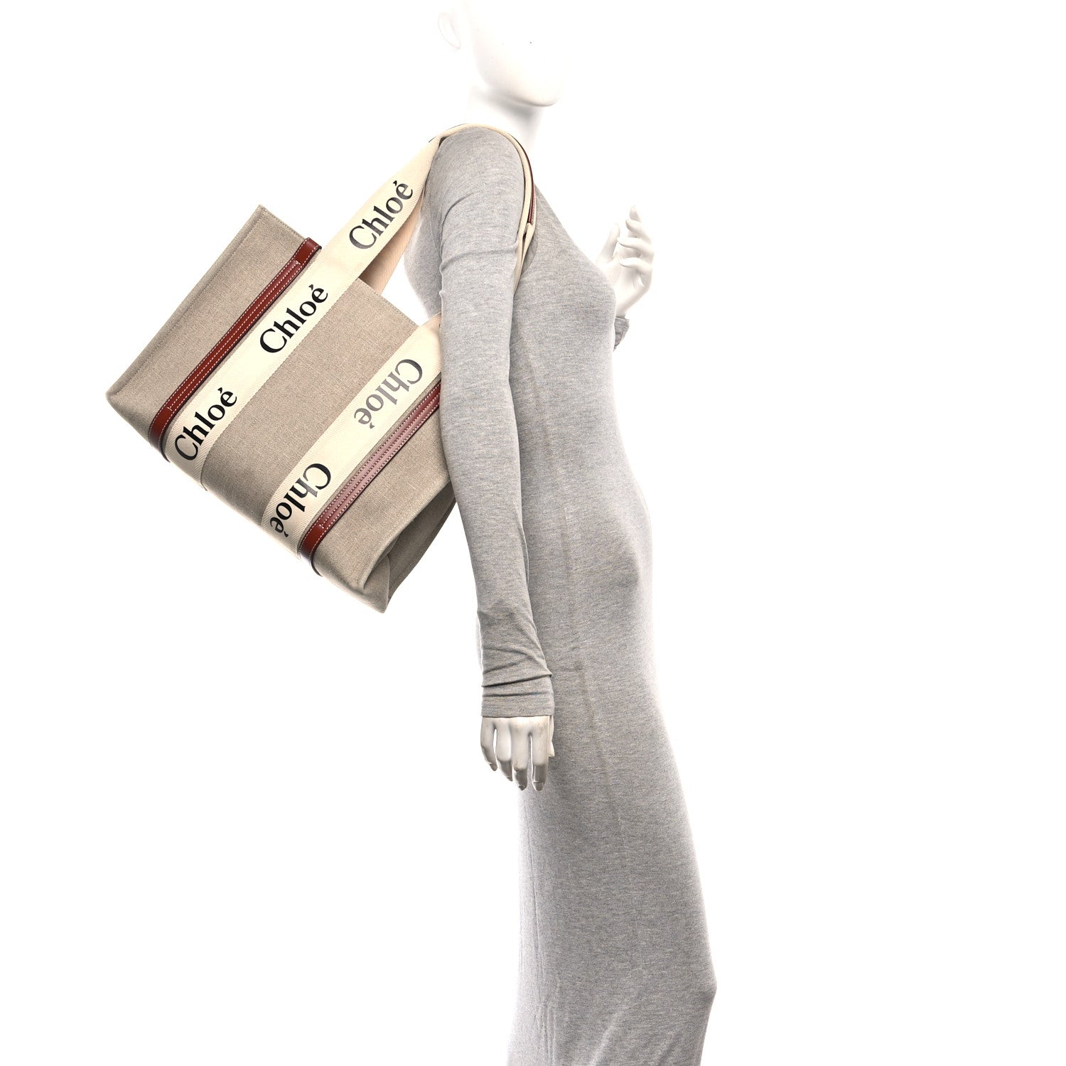 Chloe Cotton Calfskin Medium Woody Ribbon Tote White Brown 2 of 12