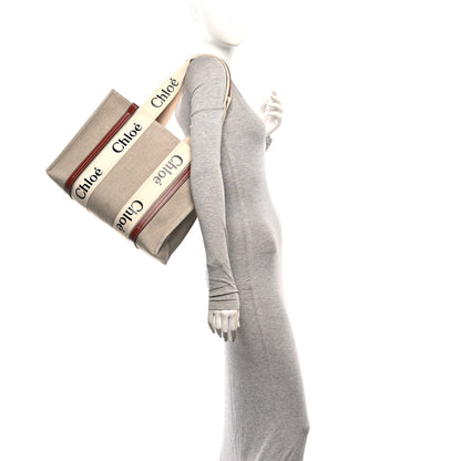 Chloe Cotton Calfskin Medium Woody Ribbon Tote White Brown 2 of 12