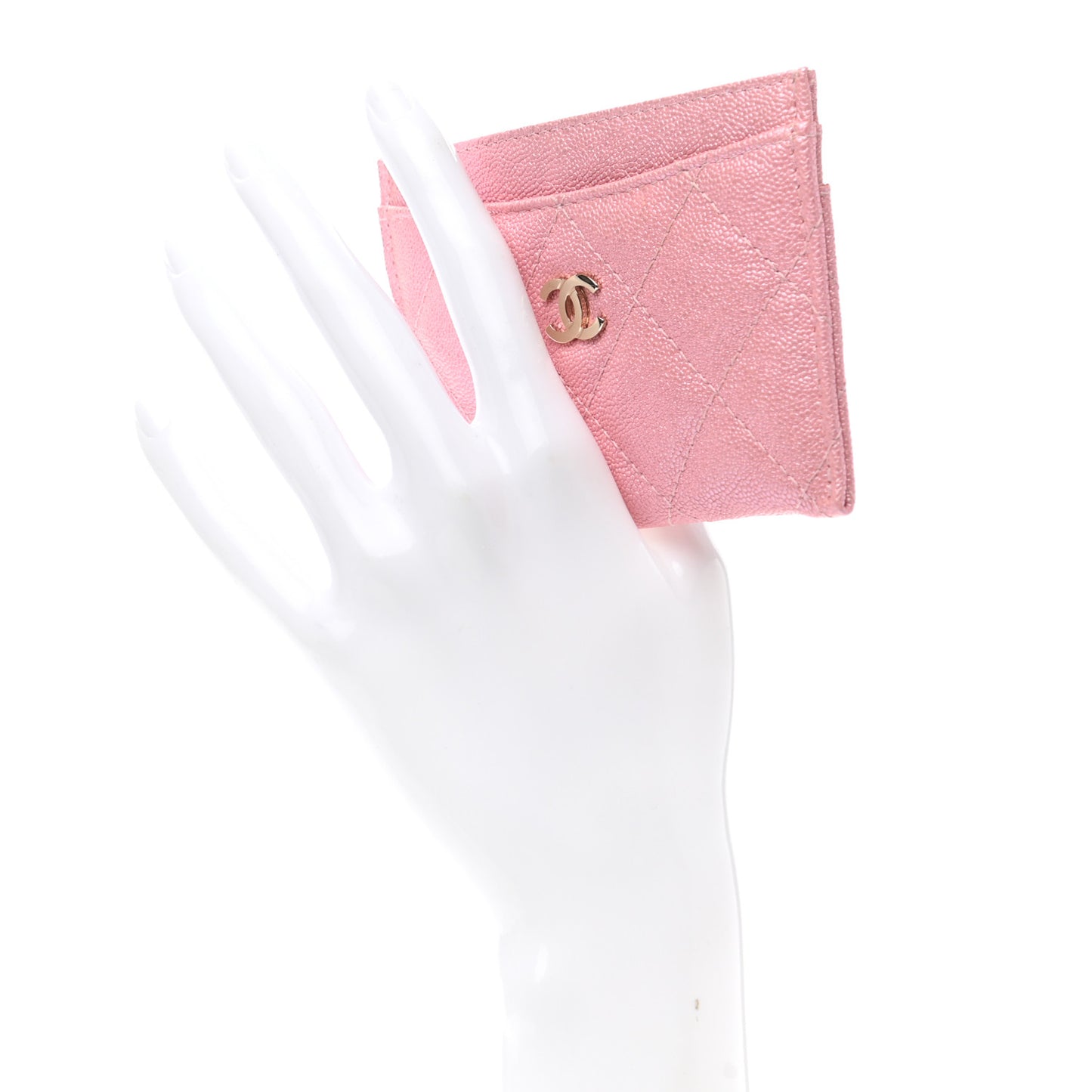 Iridescent Caviar Quilted Card Holder Rose Pink