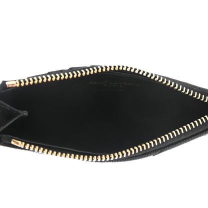 Saint Laurent Grain De Poudre Matelasse Chevron Monogram Fragments Zippered Card Case Black 5 of 8
