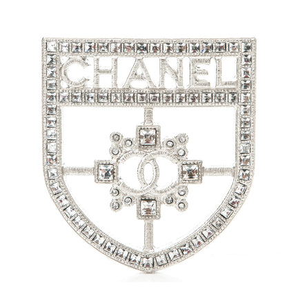 Chanel Swarovski Baguette Crystal CC Shield Brooch Silver 1 of 4