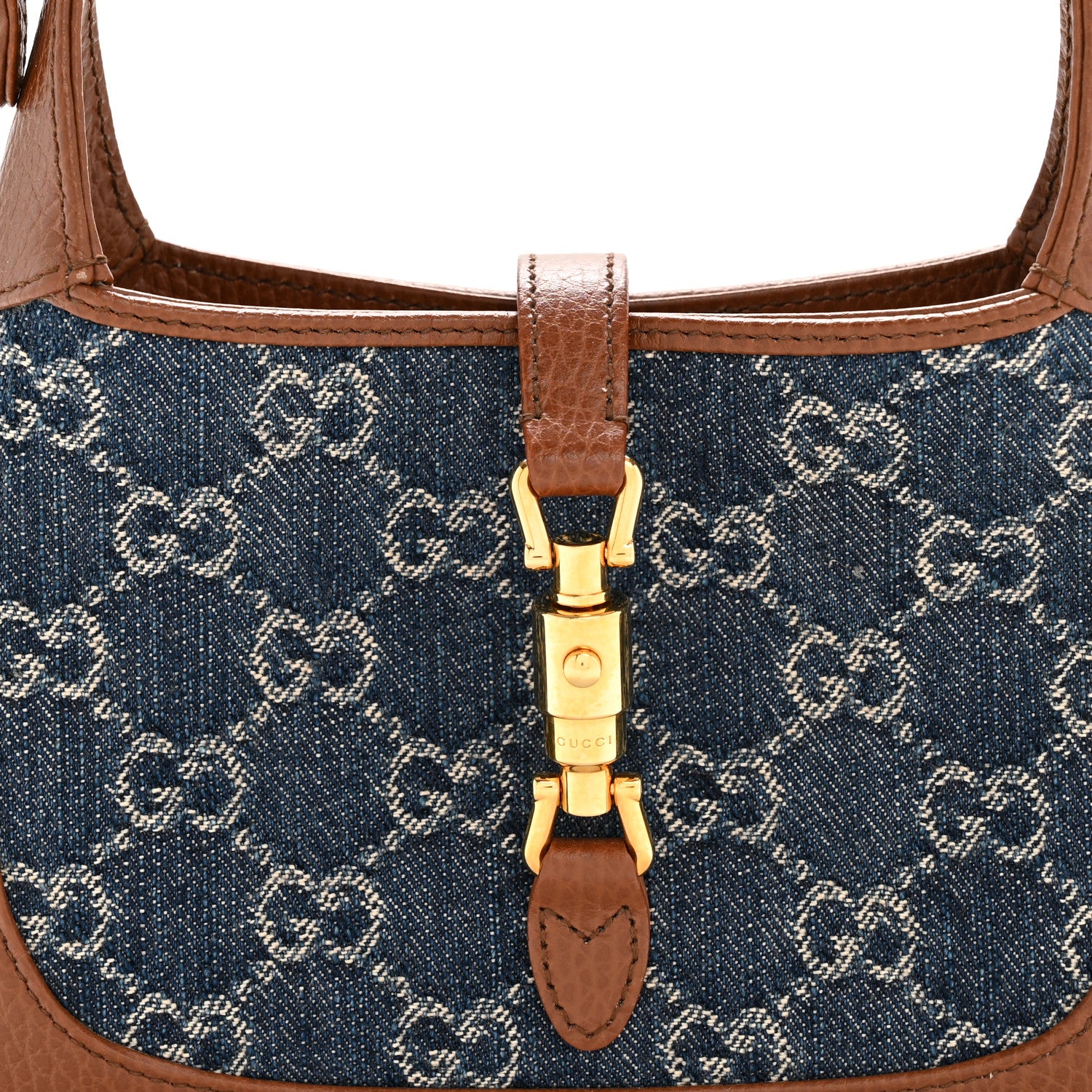 Gucci New Denim GG Monogram Calfskin Mini Jackie 1961 Hobo Blue